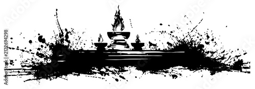 Quadro su tela Ritual oil lamps with flames in expressive grunge ink style
