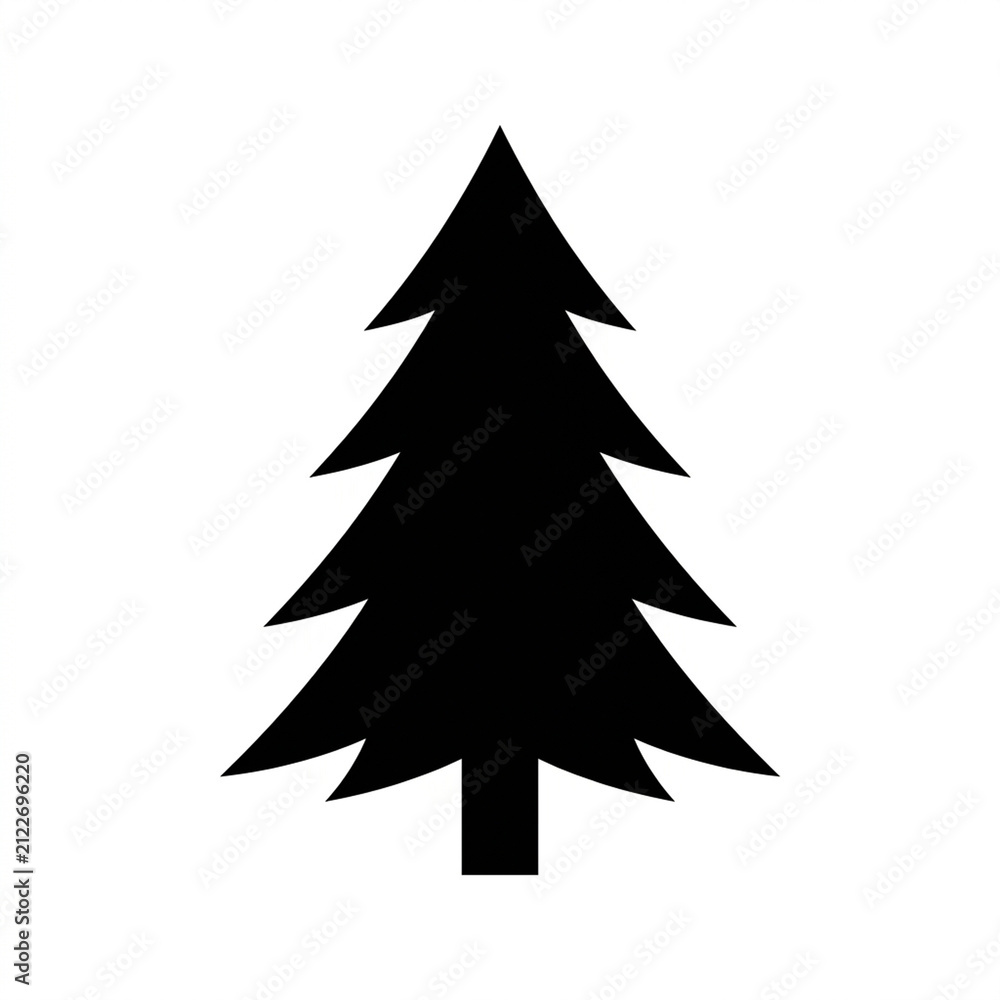 Fototapeta premium Christmas tree silhouette on white background. Minimalist pine icon for holiday design.