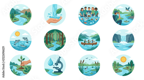 Obraz na płótnie Environmental Conservation and Ecology Icon Set Representing Nature Preservation