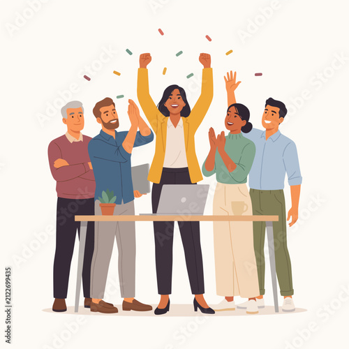 Diverse business team celebrating success with confetti