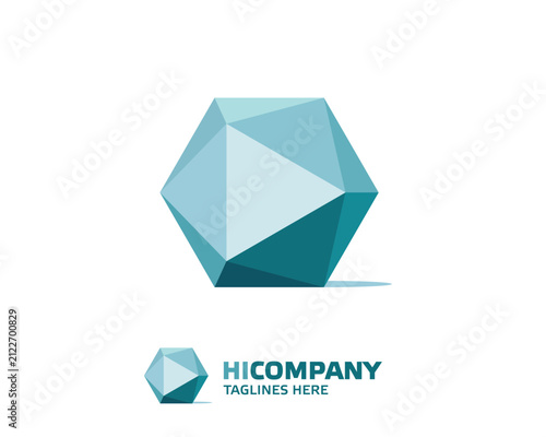 Geometric Polygon technology Logo with Blue Teal Triangular Facets