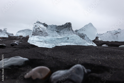 Diamond Beach iceberg chunk on black volcanic sand in Iceland