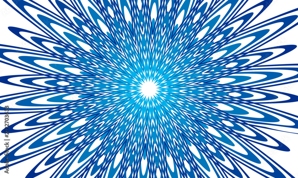 Fototapeta premium Blue abstract radial geometric starburst background. Hypnotic floral optical illusion.
