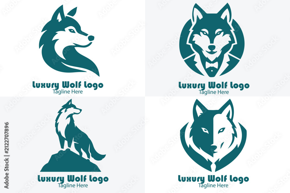 Obraz premium 4 Premium Modern Minimalist Mascot Astronaut Luxury Wolf Logo Bundle Black and White Clean Vector.