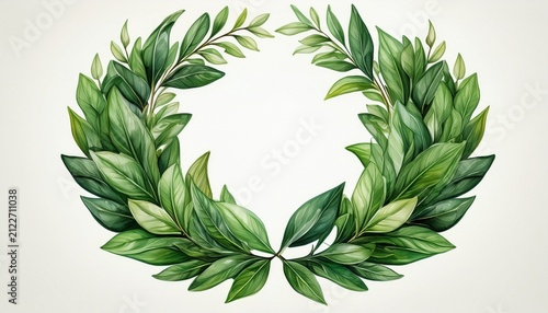 green leaf laurel wreath isolated on white background generative ai