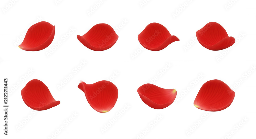 Fototapeta premium isolated red rose petals gracefully scattered on a clean white background floral design wedding or valentines day projects