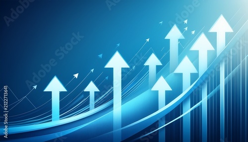 dynamic upward arrows representing growth progress and success in a blue gradient background for business finance and motivational themes