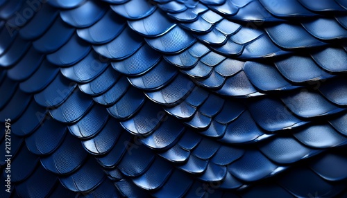 detailed macro view of a luxurious deep blue snakeskin pattern featuring intricate overlapping scales with glossy highlights and shadows captured in a high resolution digital render