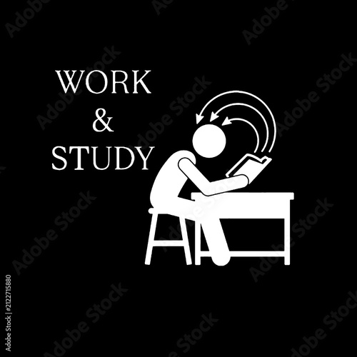 Minimalist Pictogram of a Person Learning with Work and Study Text