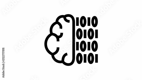 Binary code brain symbol - artificial intelligence icon.