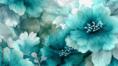 Blue Flower Blossom Background with Delicate Floral Petals in Snow and Water Nature Scene, Beautiful Blooming Garden Flora Macro Beauty in Spring and Summer Colors