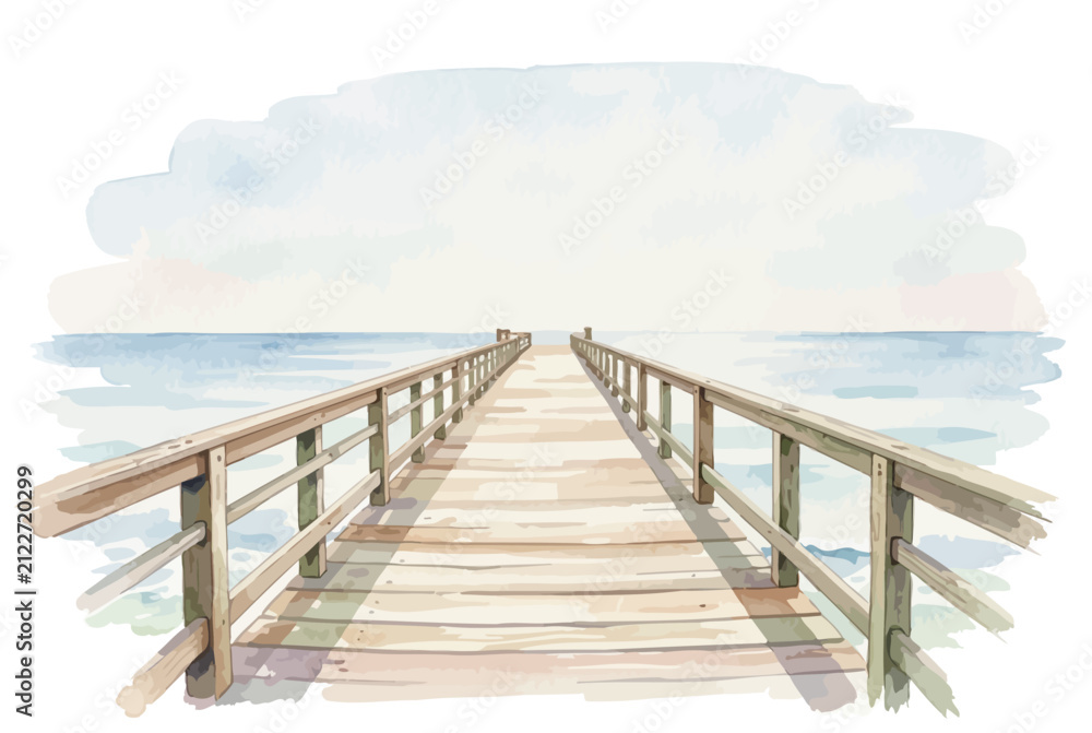 Obraz premium Wooden Pier Leading to Calm Ocean Horizon.