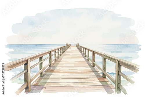 Wooden Pier Leading to Calm Ocean Horizon.