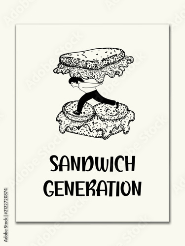 Sandwich generation poster handdrawn illustration