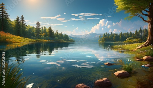 generative ai captures a tranquil lakeside scene with rippling water