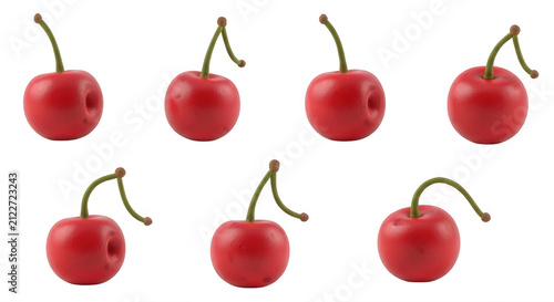 set of red cherries isolated on a white background for food and beverage or recipe usage