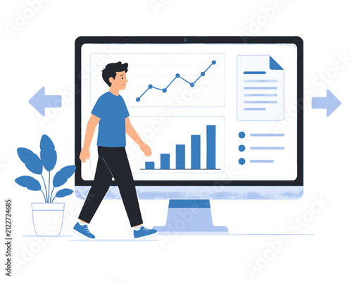 Business Growth Analysis on Computer Monitor with Financial Performance Graphs Illustration
