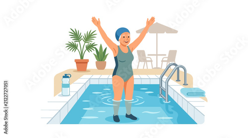 Fotografie Senior woman exercising inside a pool