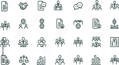 Corporate Management and Teamwork Outline Icon Set