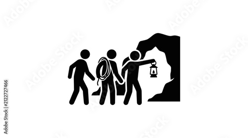 Miners exploring a dark underground cave