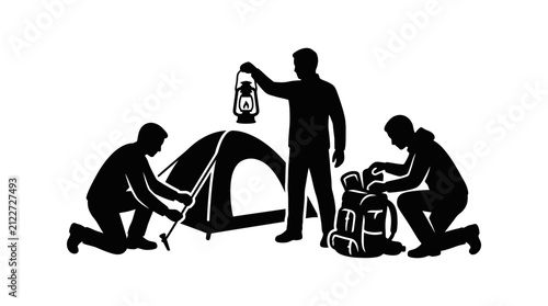 People setting up a camping site outdoors