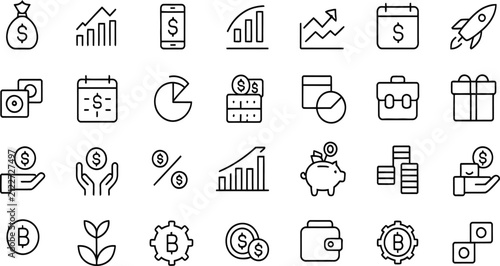 Financial Management and Cryptocurrency Outline Icon Set