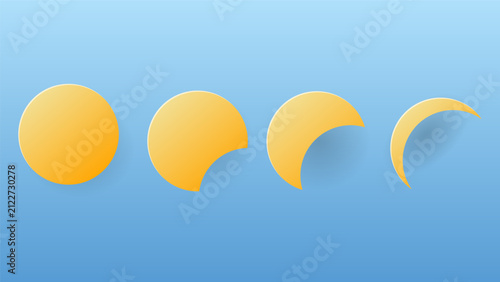 Solar Eclipse or Moon Phases Stages Diagram in Paper Cut Style