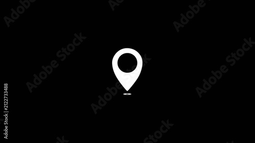 Animated white location pin icon representing GPS navigation, map markers and location tracking. Ideal for mobile apps, websites, UI, delivery services and 4K motion graphics.