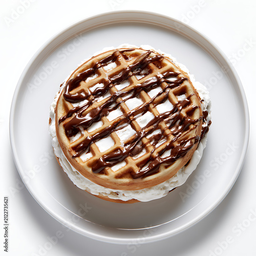 Delicious Belgian Waffle Sandwich Filled With Whipped Cream and Chocolate Drizzle