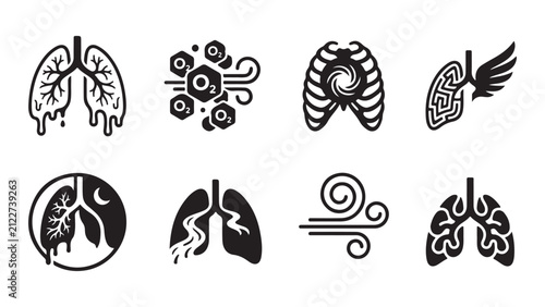 Foto Human Respiratory System and Oxygen Icon Set