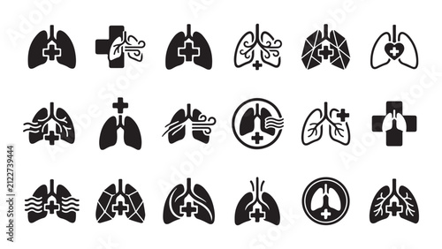 Bild auf Leinwand Respiratory Health and Lung Medical Icon Variations