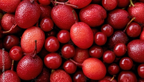 Close-up Macro View of Fresh Ripe Cherries.