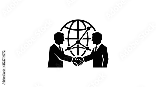 Global business partners shaking hands with globe background