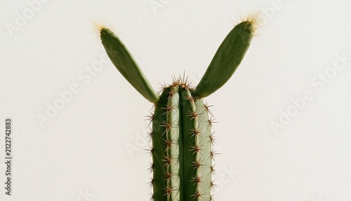 Close-up of a Tall Green Cactus with Two New Leaves.