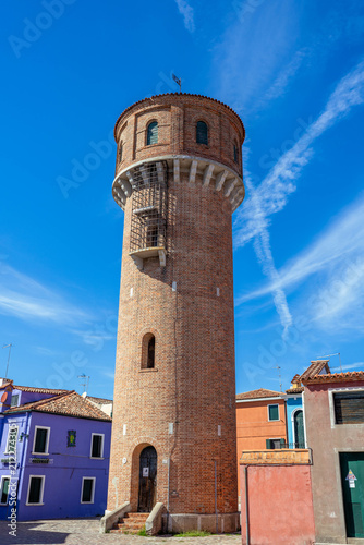 Torre dell'acquedotto Tower in Burano Italy Surrounded by Colorful Houses