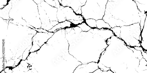 Fotografie Black and white cracked wall texture background with distressed marble fissure l