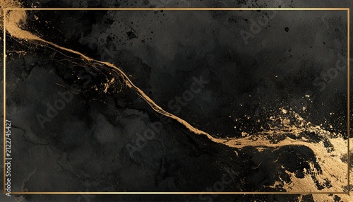 Elegant Black and Gold Marble Texture Background with Abstract Swirls.