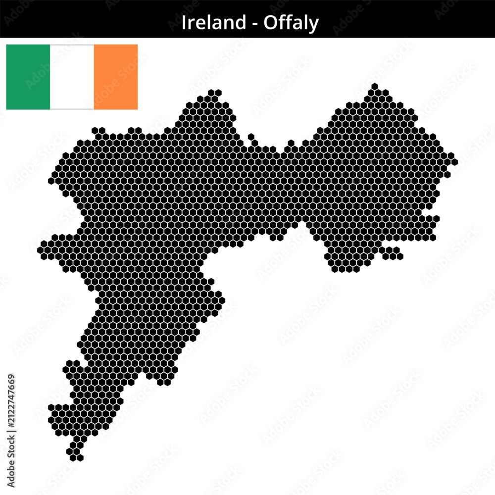 Obraz premium Map of Ireland region Offaly in small hexagonal dots