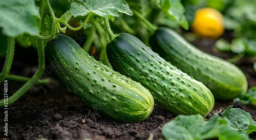 Natural cucumber cultivation picture with lush leaves and fruits picture