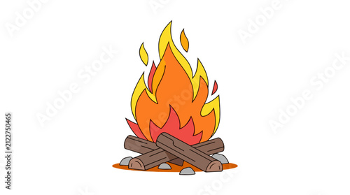 Cartoon Campfire Isolated Flat Design Vector