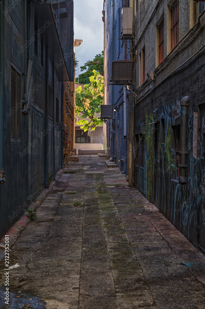Fototapeta premium Narrow Alley Between Two Old Buildings.