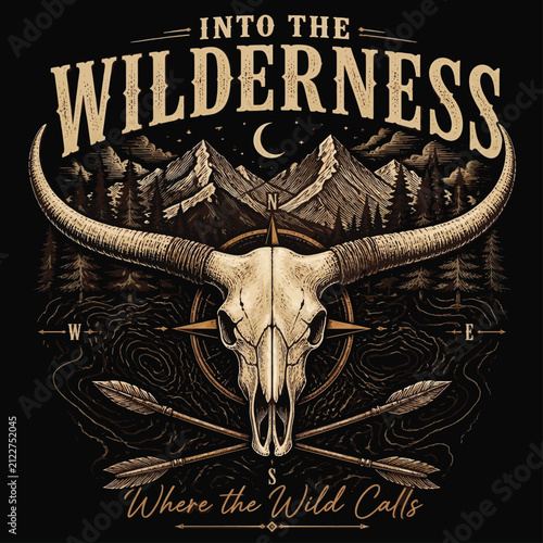 Wild Trails, Fierce Hunts, Endless Adventures Beyond the Mountains, Typography Vector T-shirt Design