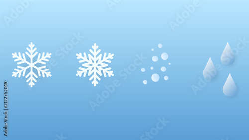 Weather Icons Set with Snowflakes, Snow Pellets and Raindrops in Paper Cut Style