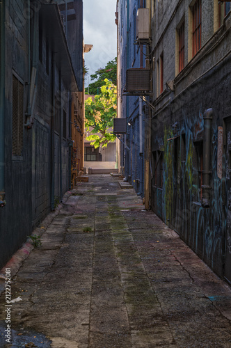 Narrow Alley Between Two Old Buildings.