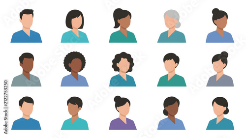 Diverse People Avatar Profile Icon Collection Flat Editable Vector Set
