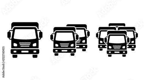 Quadro su tela Set of black and white cargo truck icons illustrating logistics shipping and fre