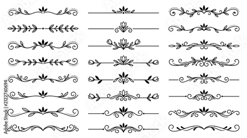 Set of Elegant Floral Decorative Dividers and Calligraphic Flourishes for Wedding Invitations and Stationery Design