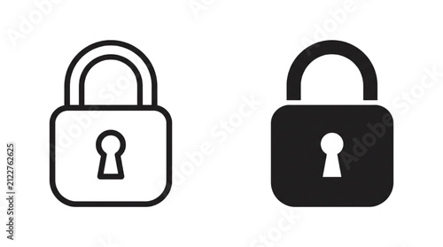 Two different styles of padlocks, one in outline and the other solid black, representing security and access
