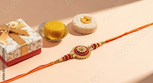 Rakhi Bracelet with Gift Boxes and Sweets – Raksha Bandhan Festival Celebration Setup