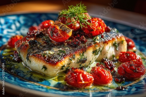 Mediterranean baked fish with roasted tomatoes and herbs